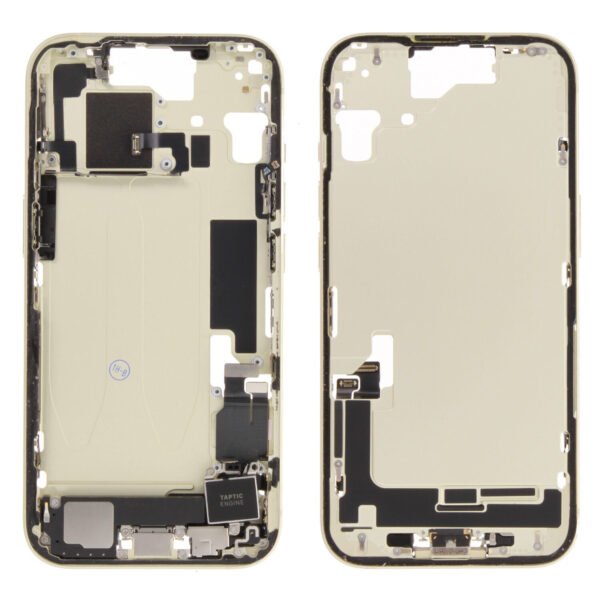 Middle Frame (Pulled B) incl. small parts - Yellow, For iPhone 15