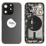 Rear Cover (Pulled C) incl. small parts - Black, For iPhone 15 Pro