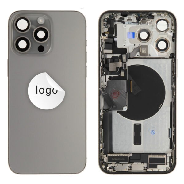 Rear Cover (Pulled A) incl. small parts - Grey, For iPhone 15 Pro Max