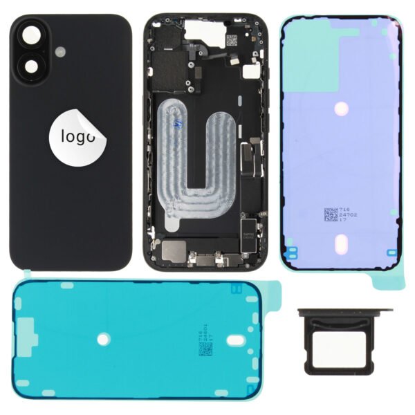 Rear Cover (Pulled B) incl. small parts - Black, For iPhone 16