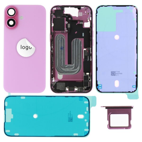 Rear Cover (Pulled A) incl. small parts - Pink, For iPhone 16