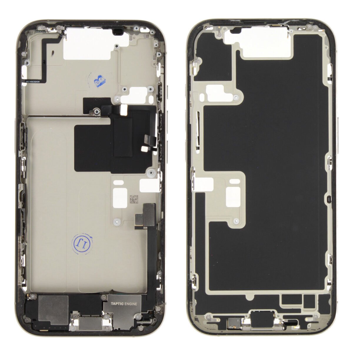 Middle Frame (Pulled A) incl. small parts - Grey, For iPhone 16 Pro - Image 1