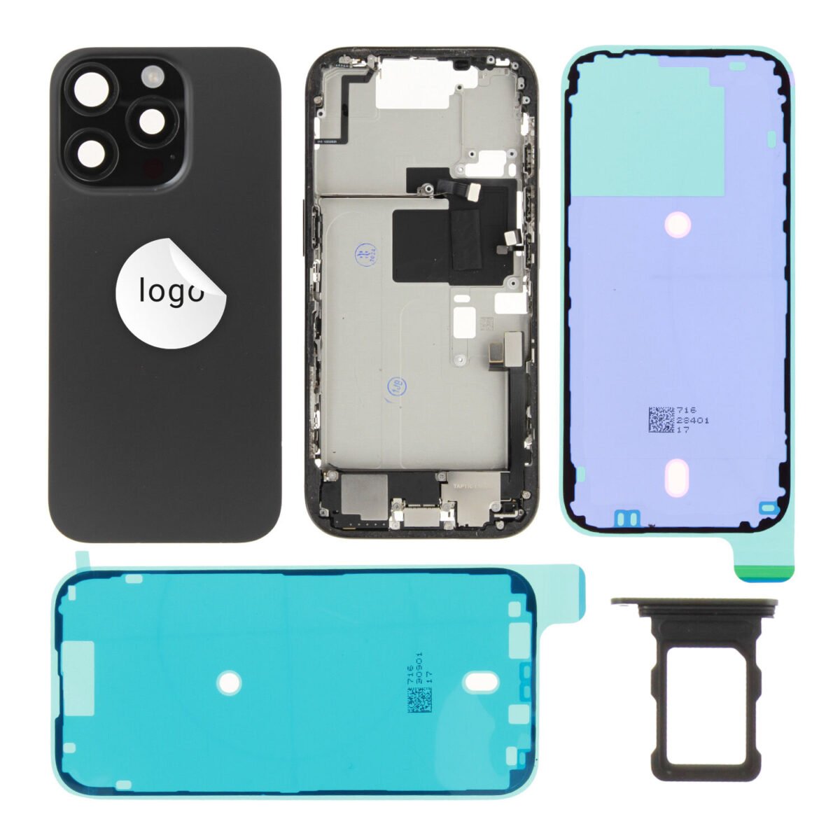 Rear Cover (Pulled A) incl. small parts - Black, For iPhone 16 Pro - Image 1