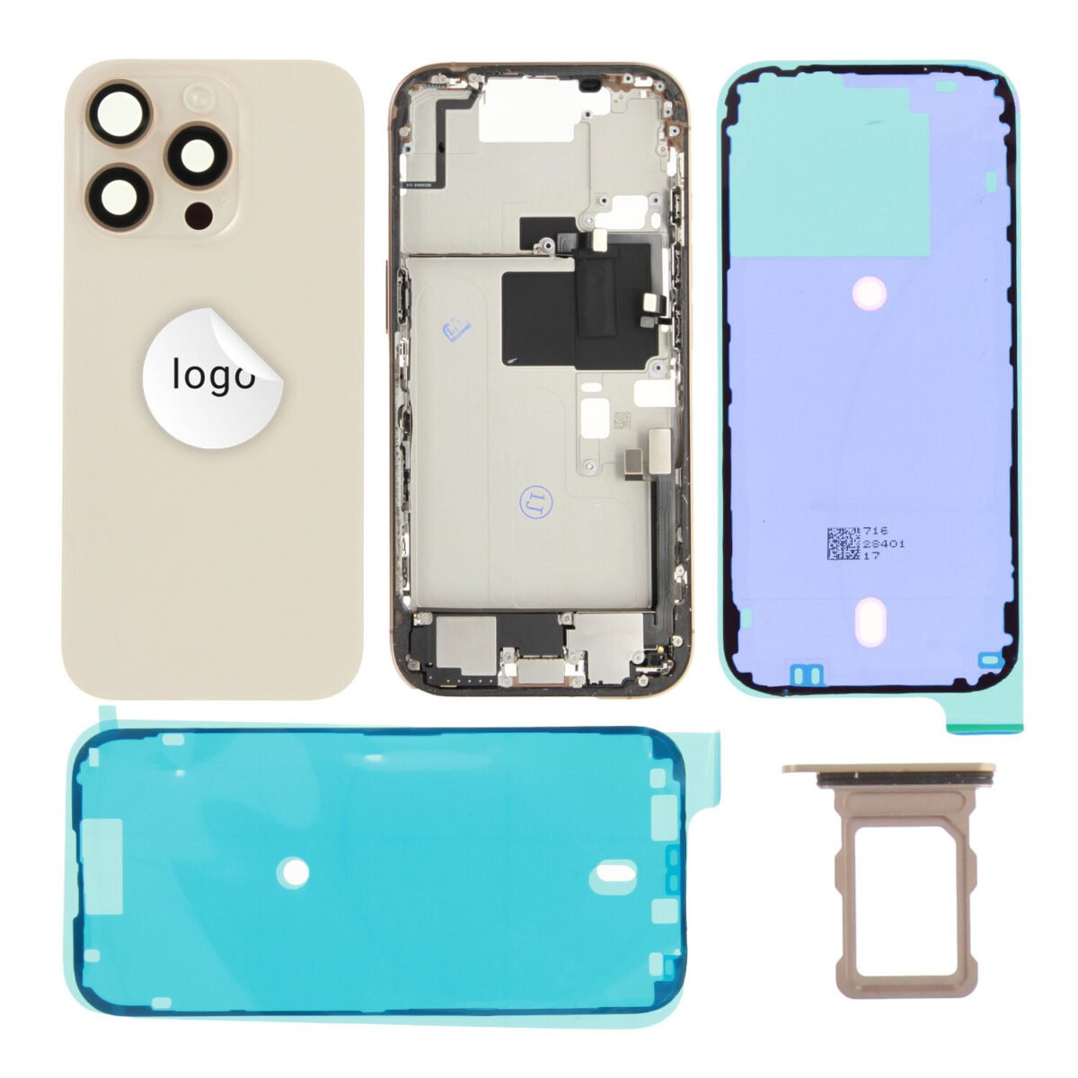 Rear Cover (Pulled A) incl. small parts - Cream, For iPhone 16 Pro - Image 1