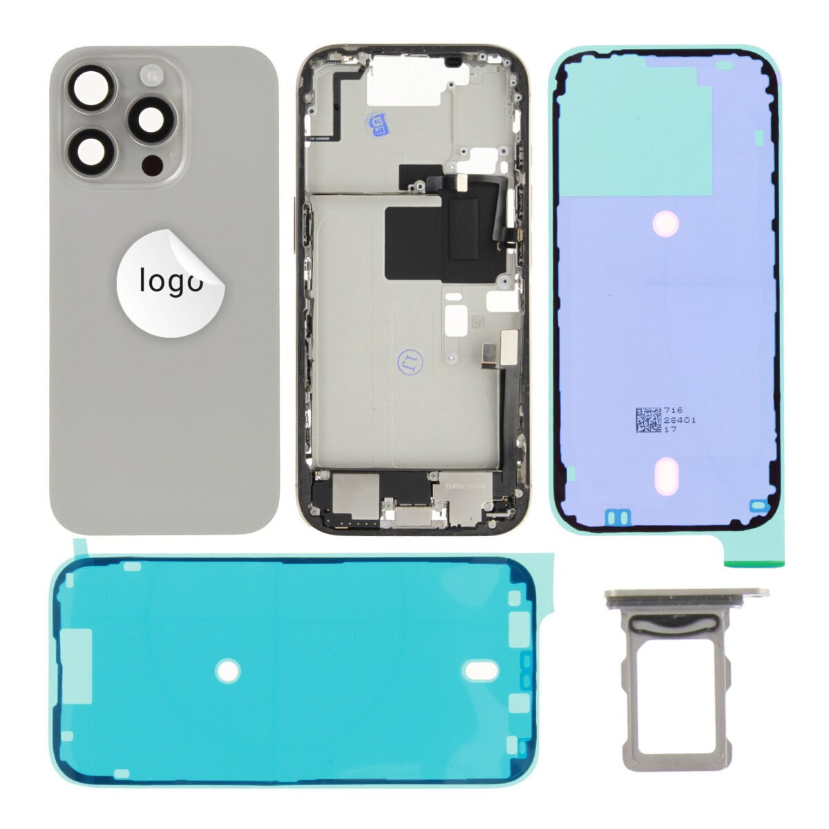 Rear Cover (Pulled A) incl. small parts - Grey, For iPhone 16 Pro - Image 1