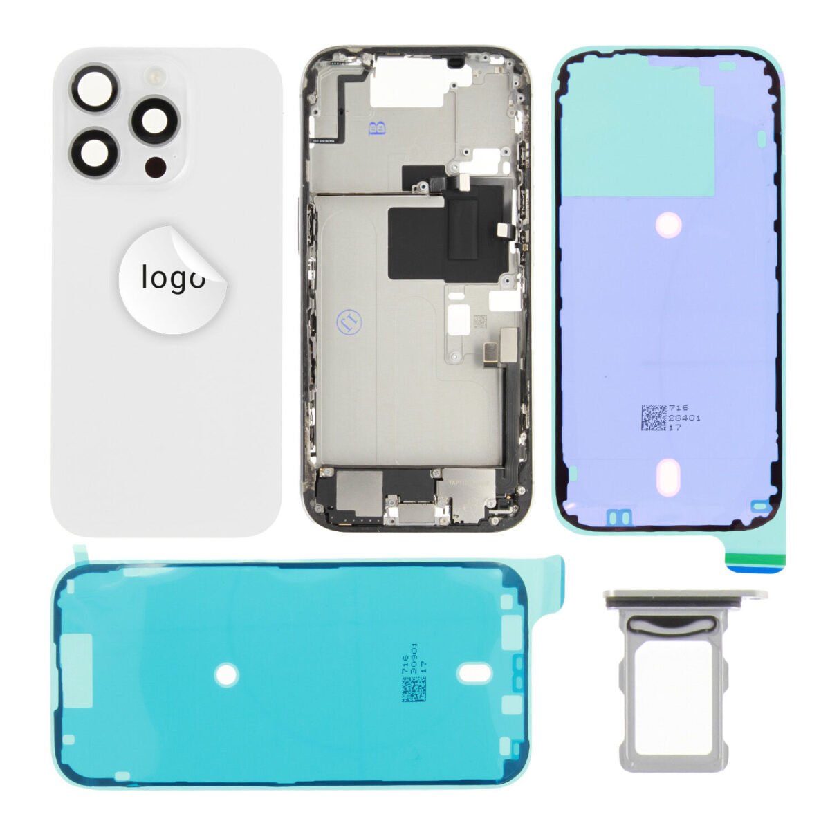 Rear Cover (Pulled A) incl. small parts - White, For iPhone 16 Pro - Image 1